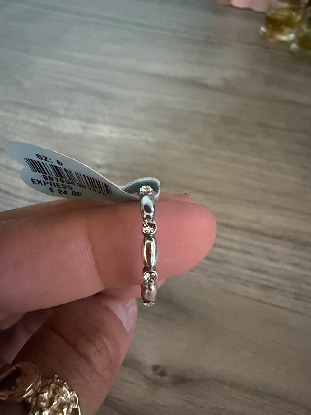 Express Silver Beaded Ring with Clear Accent Stones